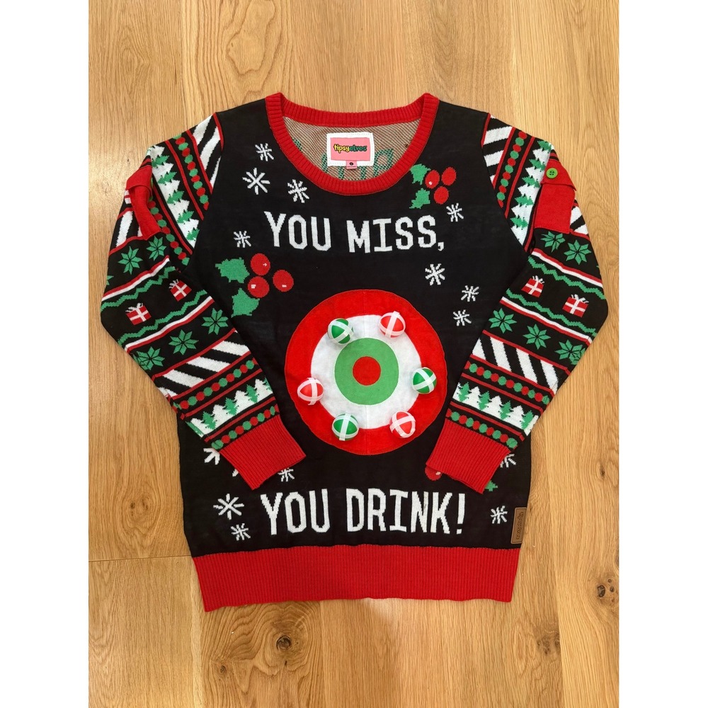 Tipsy Elves Women's Drinking Game Ugly Christmas Sweater Large